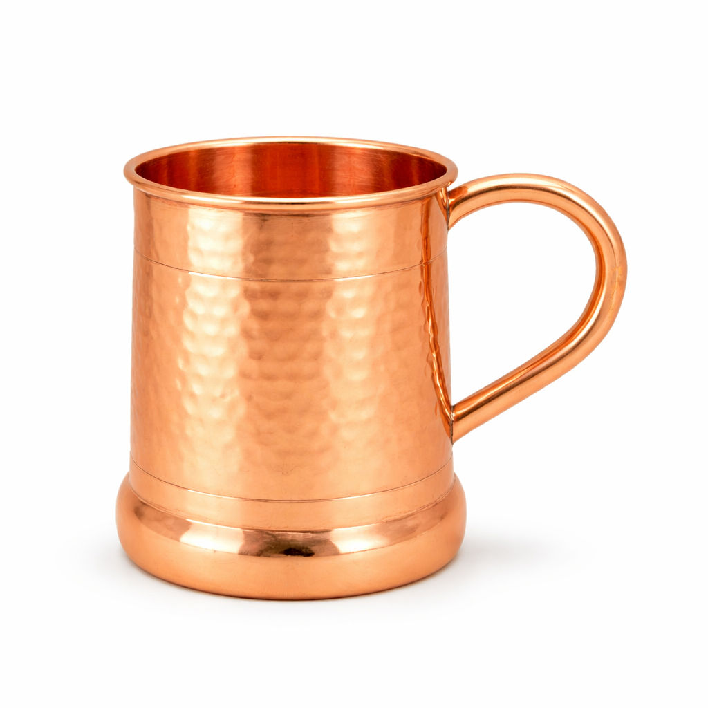 Pure copper tankard shaped ringed design moscow mule beer mug cup, volume 1, 600 ML